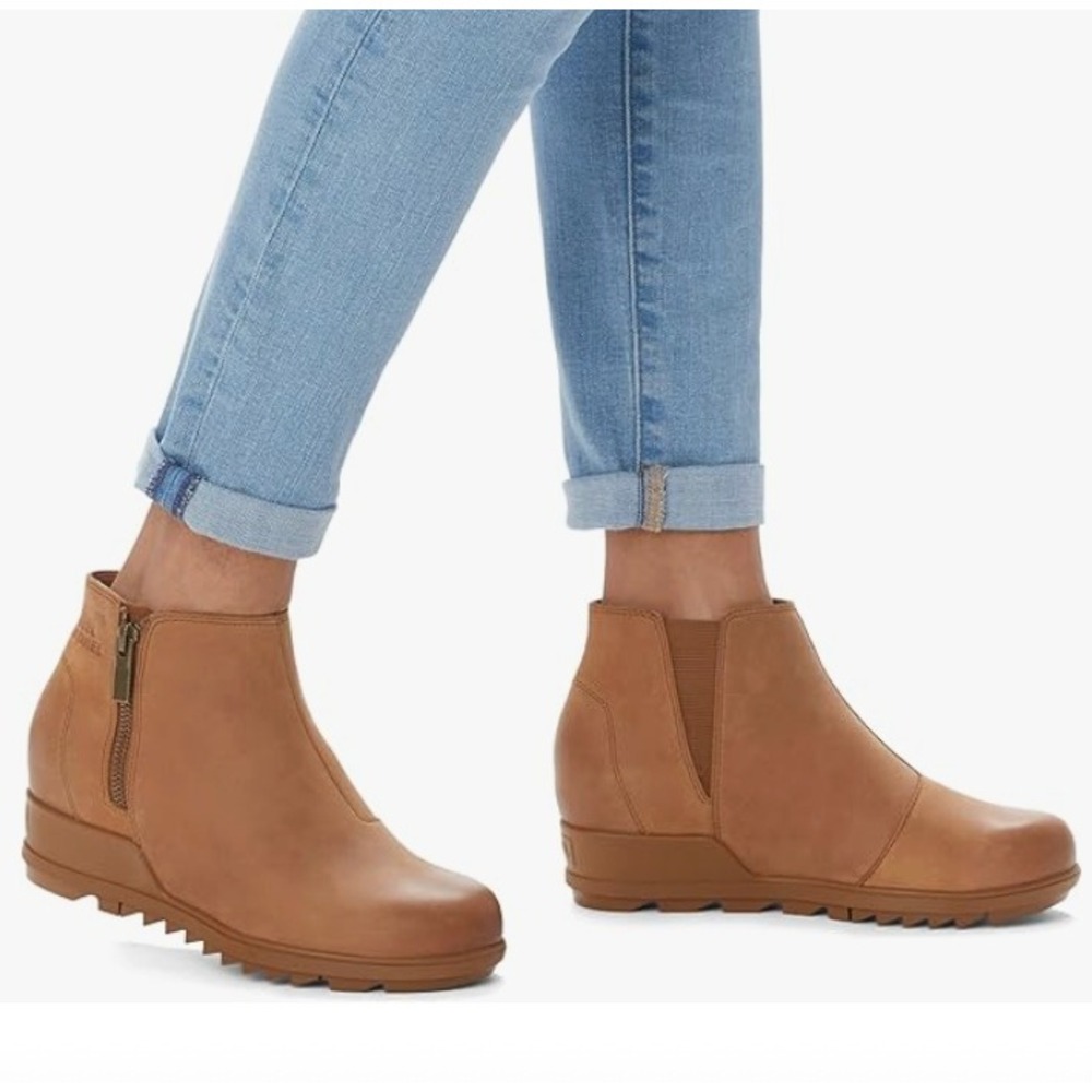 SOREL Womens Size 11 Evie‎ II Waterproof Leather Wedge Ankle Boots NEW Tan $147